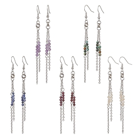 Круглые 304 серьги-подвески из нержавеющей стали с драгоценными камнями, с кабельными цепями и латунными крючками для сережек, цвет нержавеющей стали, цвет нержавеющей стали