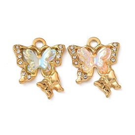 304 Подвески из нержавеющей стали со стразами и акрилом, бабочки прелести, золотые