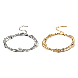 304 Stainless Steel Satellite Chains Triple Layer Multi-strand Bracelet for Women