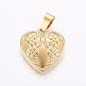 304 Stainless Steel Pendants, Heart with Flower