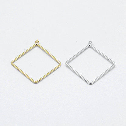 Brass Pendants, Long-Lasting Plated, Nickel Free, Open Rhombus