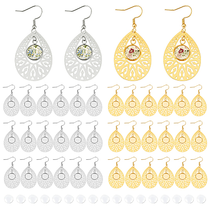 12 пары 2 цвета 304 серьги-капли из нержавеющей стали, наборы для самостоятельной сборки украшений, со стеклянными кабошонами 