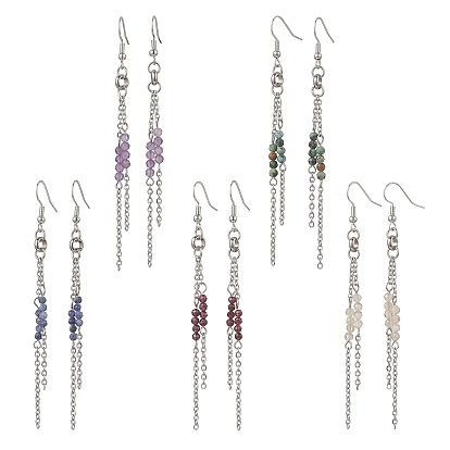 Круглые 304 серьги-подвески из нержавеющей стали с драгоценными камнями, с кабельными цепями и латунными крючками для сережек, цвет нержавеющей стали, цвет нержавеющей стали