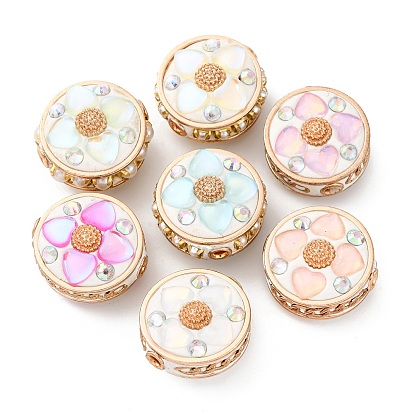 Круглые бусины из смолы ручной работы из Индонезии, со сплавочной фурнитурой со стразами, плоско-круглые