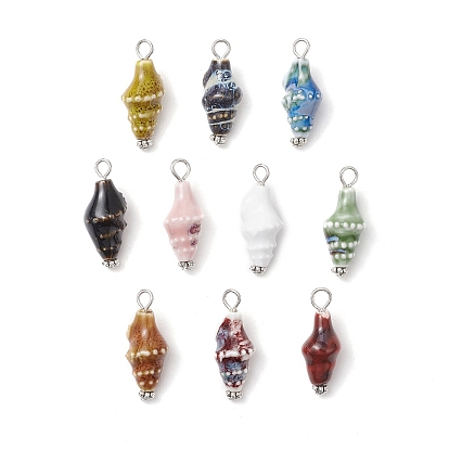 Фарфора ручной работы подвески, раковина, с бусинами-прокладками из сплава тибетского стиля