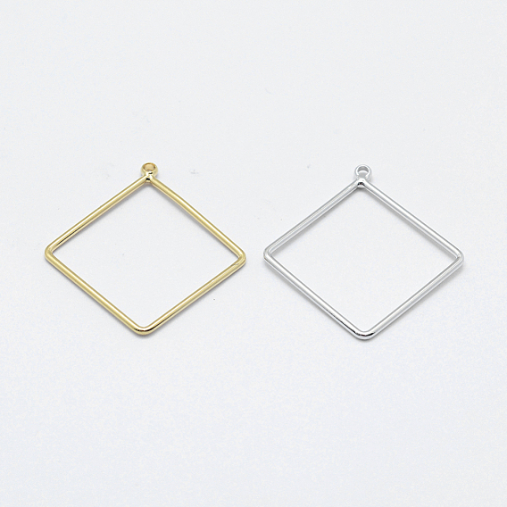 Brass Pendants, Long-Lasting Plated, Nickel Free, Open Rhombus