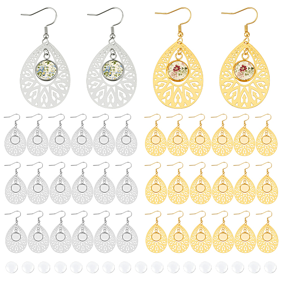 12 пары 2 цвета 304 серьги-капли из нержавеющей стали, наборы для самостоятельной сборки украшений, со стеклянными кабошонами 