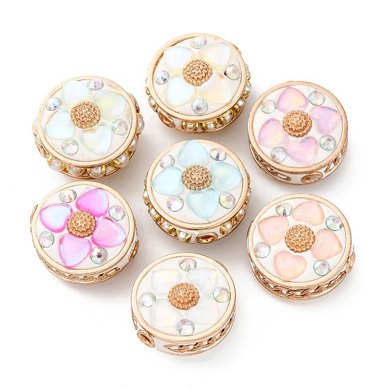 Круглые бусины из смолы ручной работы из Индонезии, со сплавочной фурнитурой со стразами, плоско-круглые