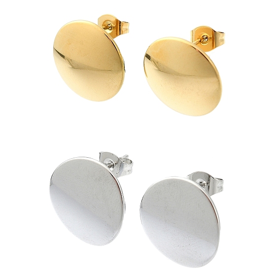 201 из нержавеющей стали серьги, с 304 штифтов из нержавеющей стали, простой плоский круглый