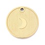Ion Plating(IP) 304 Stainless Steel Matte Pendants, Flat Round with Moon
