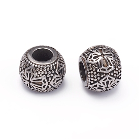 304 acier inoxydable perles européennes, Perles avec un grand trou   , rondelle avec croix