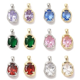 Brass Micro Pave Cubic Zirconia Pendants, Oval