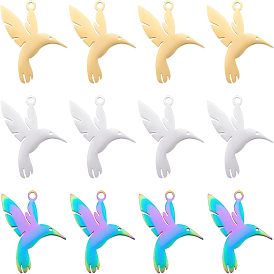 12 шт. 3 цвета 201 подвески из нержавеющей стали, лазерная резка, колибри