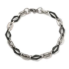 Bracelet chaîne à maillons ovales et losanges en acier inoxydable bicolore