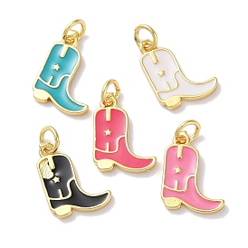 Rack Plated Brass Enamel Charms, with Jump Ring, Long-Lasting Plated, Lead Free & Cadmium Free, Real 18K Gold Plated, Cowboy Boot Charm