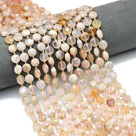 Натуральные вишневые агатовые бусины, граненый шестиугольный разрез, плоско-круглые, с бисером