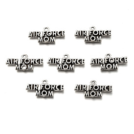 Mother's Day Theme, Tibetan Style Alloy Pendants, with Word Air Force Mom, Cadmium Free & Lead Free, 11x25x2.5mm, Hole: 2mm, about 543pcs/1000g
