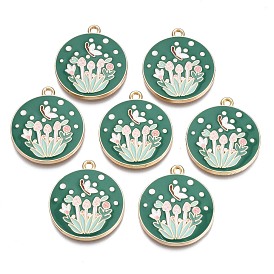 Crémaillère placage pendentifs en émail d'alliage, sans cadmium et sans nickel et sans plomb, or et de lumière, plat et circulaire avec fleur