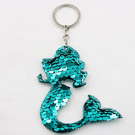 Sparkling Mermaid Tail Keychain - Double-Sided Glitter Fish Scale Pendant