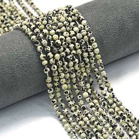 Природные яшмы далматин бисер нитей, энергетическая призматическая огранка с двойными концами бусины, граненые двухконусные