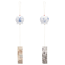 BENECREAT 2Pcs 2 Styles Round Handmade Porcelain Wind Chimes, with Polyester Cord & Paper