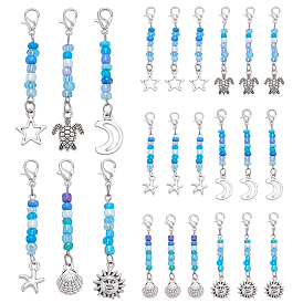 24шт 6 стили подвески из сплава украшения, Стеклянные бусины и подвеска из сплава с застежкой-когтем-лобстером, разнообразные