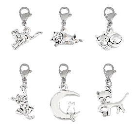 60 шт 6 стили кошачий сплав подвесные украшения, с 304 из нержавеющей стали Lobster Claw застежками