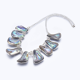 Abalone Shell/Paua ShellBib Statement Necklaces, with Brass Findings