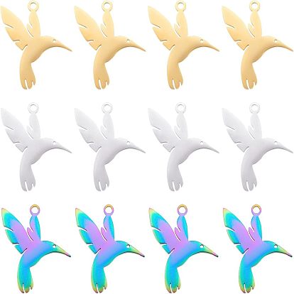 12 шт. 3 цвета 201 подвески из нержавеющей стали, лазерная резка, колибри