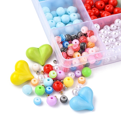 DIY Candy Color Beaded Necklace Mobile Strap Lanyard Making Kit, Including Acrylic Heart & Plastic Imitation Pearl & Resin Stripe Beads, Nylon Thread