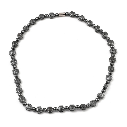 Hexagon with Skull Synthetic Non-Magnetic Hematite Beaded Necklaces for Women Men, with Alloy Magnetic Clasp