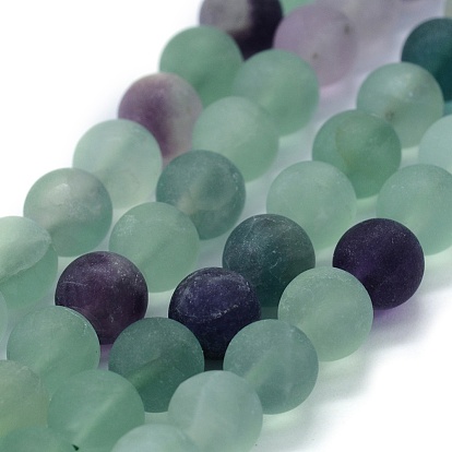 Natural Fluorite Beads Strands, Frosted, Round