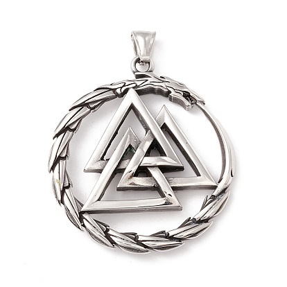 304 Stainless Steel Pendants, Flat Round with Triangle