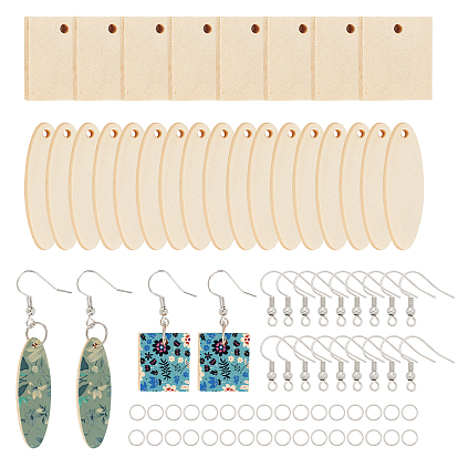 DIY Earrings Makings Kits, Including Wood Pendants, Brass Earring Hooks, Iron Open Jump Rings