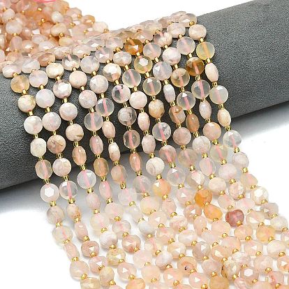 Натуральные вишневые агатовые бусины, граненый шестиугольный разрез, плоско-круглые, с бисером