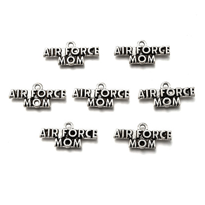 Mother's Day Theme, Tibetan Style Alloy Pendants, with Word Air Force Mom, Cadmium Free & Lead Free, 11x25x2.5mm, Hole: 2mm, about 543pcs/1000g