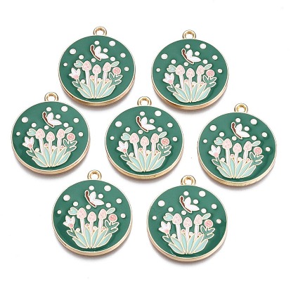 Crémaillère placage pendentifs en émail d'alliage, sans cadmium et sans nickel et sans plomb, or et de lumière, plat et circulaire avec fleur