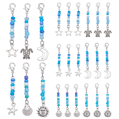 24шт 6 стили подвески из сплава украшения, Стеклянные бусины и подвеска из сплава с застежкой-когтем-лобстером, разнообразные