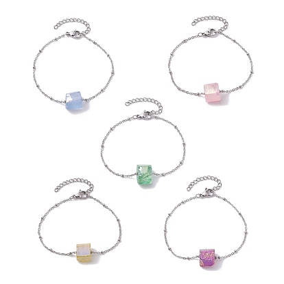 Браслеты из гальванического куба с натуральными кварцевыми бусинами, 304 женские браслеты-сателлиты из нержавеющей стали