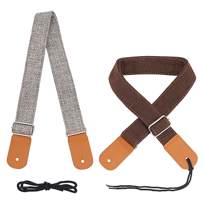 2pcs 2 couleurs sangle de guitare réglable en coton signature, avec bout en cuir véritable, pour guitare électrique, basse électrique