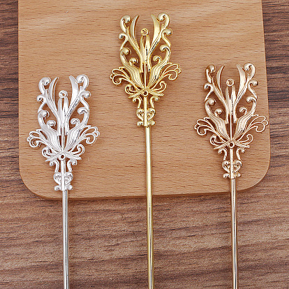 Alloy Flower Hair Sticks, with Iron Stick and Loop, Long-Lasting Plated Hair Accessories for Women