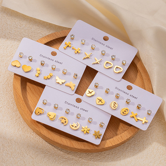 304 наборы серег-гвоздиков из нержавеющей стали с микропаве из кубического циркония для женщин, разнообразные