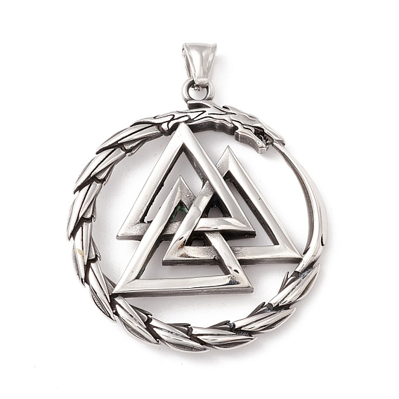 304 Stainless Steel Pendants, Flat Round with Triangle