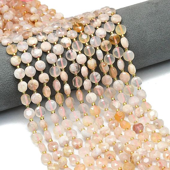 Натуральные вишневые агатовые бусины, граненый шестиугольный разрез, плоско-круглые, с бисером