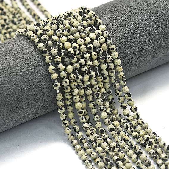 Природные яшмы далматин бисер нитей, энергетическая призматическая огранка с двойными концами бусины, граненые двухконусные