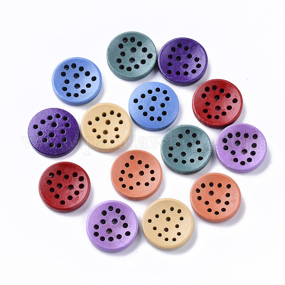 China Factory Spray Painted Wooden Buttons, Flat Round with Heart 20x4