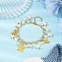Браслеты с подвесками в виде морской звезды из окрашенной синтетической бирюзы, 304 женские браслеты-цепочки из нержавеющей стали, с пластиковыми бусинами-жемчужинами и подвеской из сплава, золотые