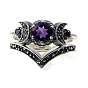 Gothic Purple Crystal Ring with Triple Moon Goddess - Black Diamond Jewelry for Women