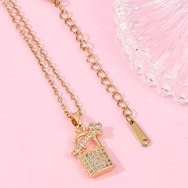 Замок и ключ латунный микропаве кубический цирконий кулон ожерелья, с ионным покрытием (IP) 304 цепь из нержавеющей стали, стойки покрытие