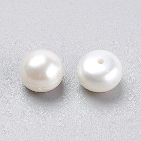 Natural Cultured Freshwater Pearl Beads, Half Drilled Hole, Grade AA, Half Round, Hole: 0.8mm